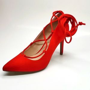 Brash Red Ankle Tie Pump Heels 6 EUC